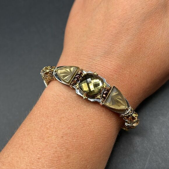 Liztech Jeweled Gold and Silver Cuff Bracelet - Picture 1 of 10